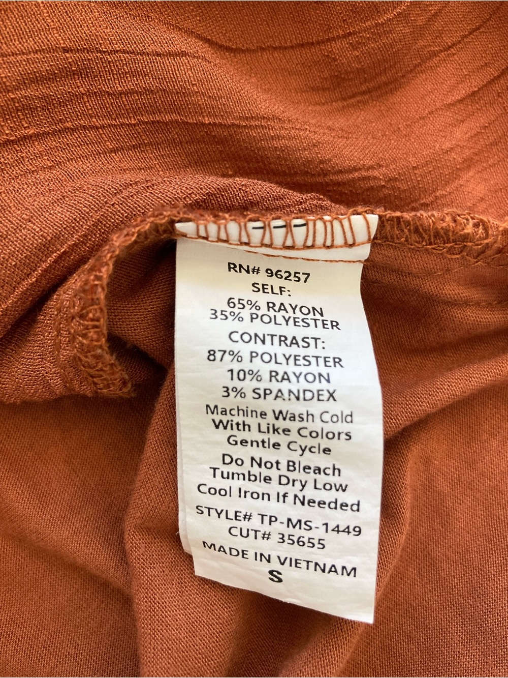 Rust Split-Neck Button Tunic Blouse - Picture 5 of 7